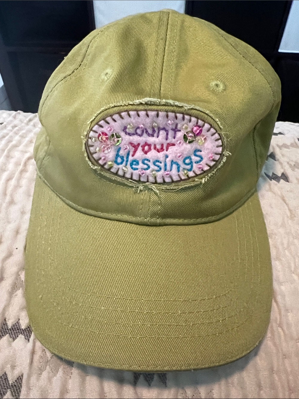 Womens Natural Life Count Your Blessings Olive Green Baseball Cap